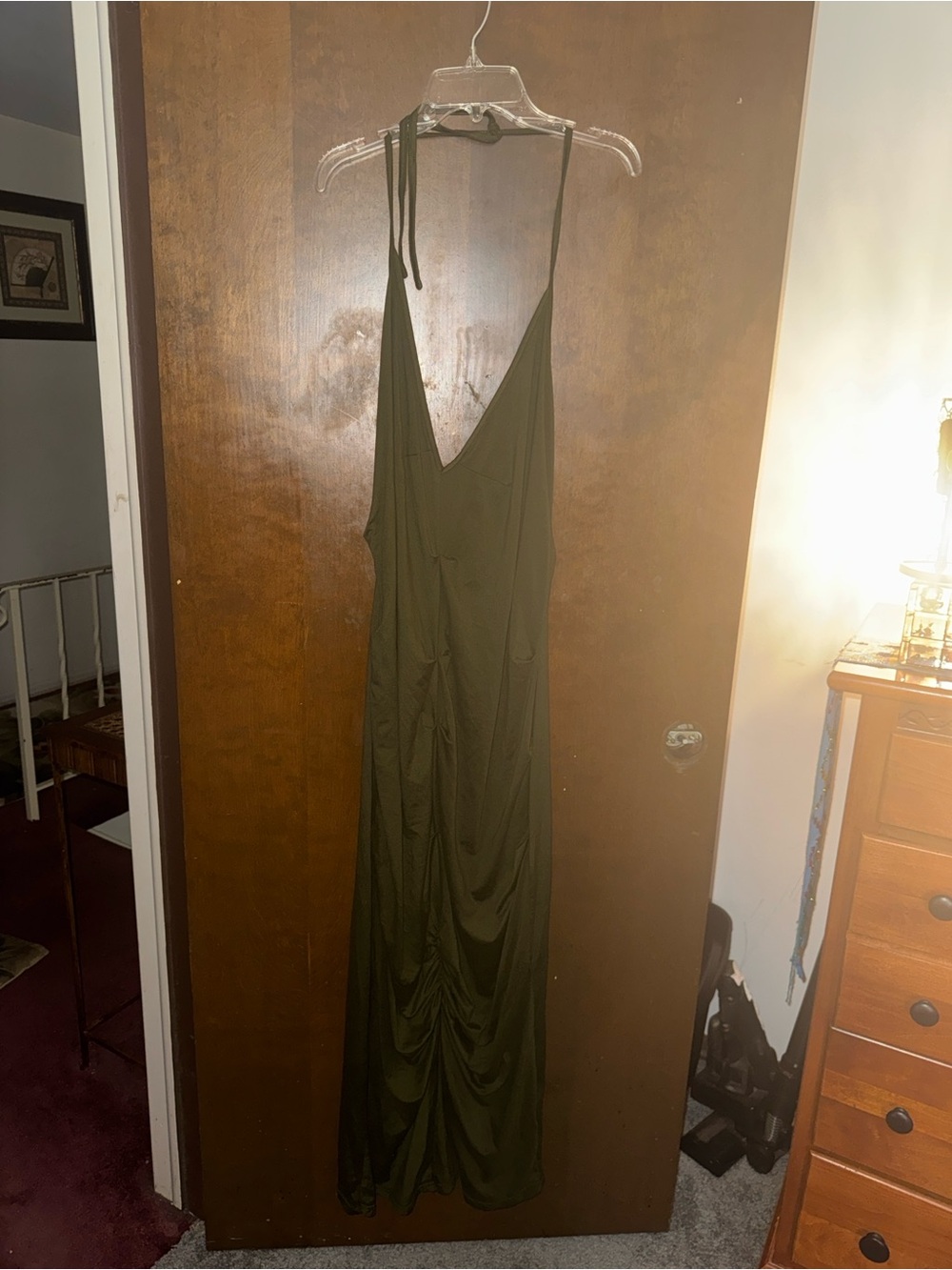 SHEIN Olive Green Halter-Style Maxi Dress